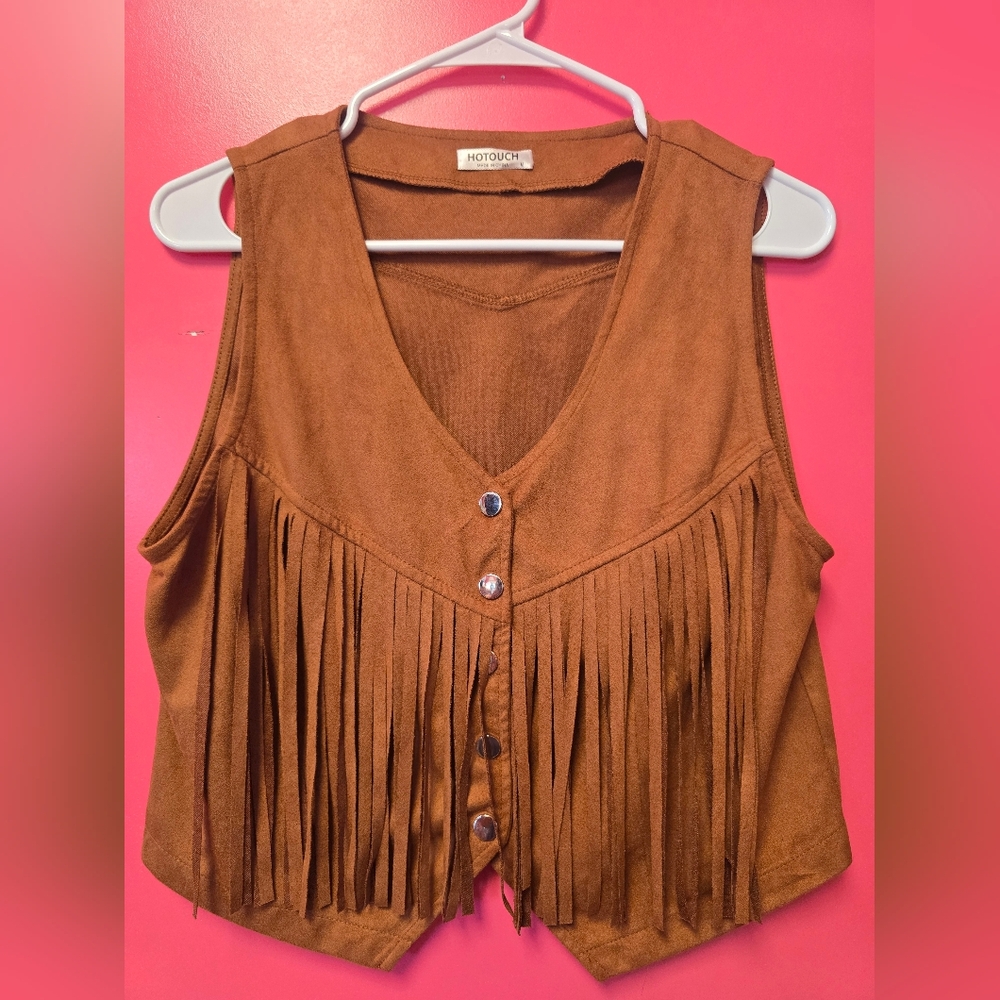 Motodun Women's Tan Fringe Vest